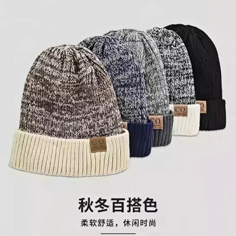 跨境代发毛线帽子男女款co标冬季情侣户外加厚保暖百搭个性针织帽|undefined