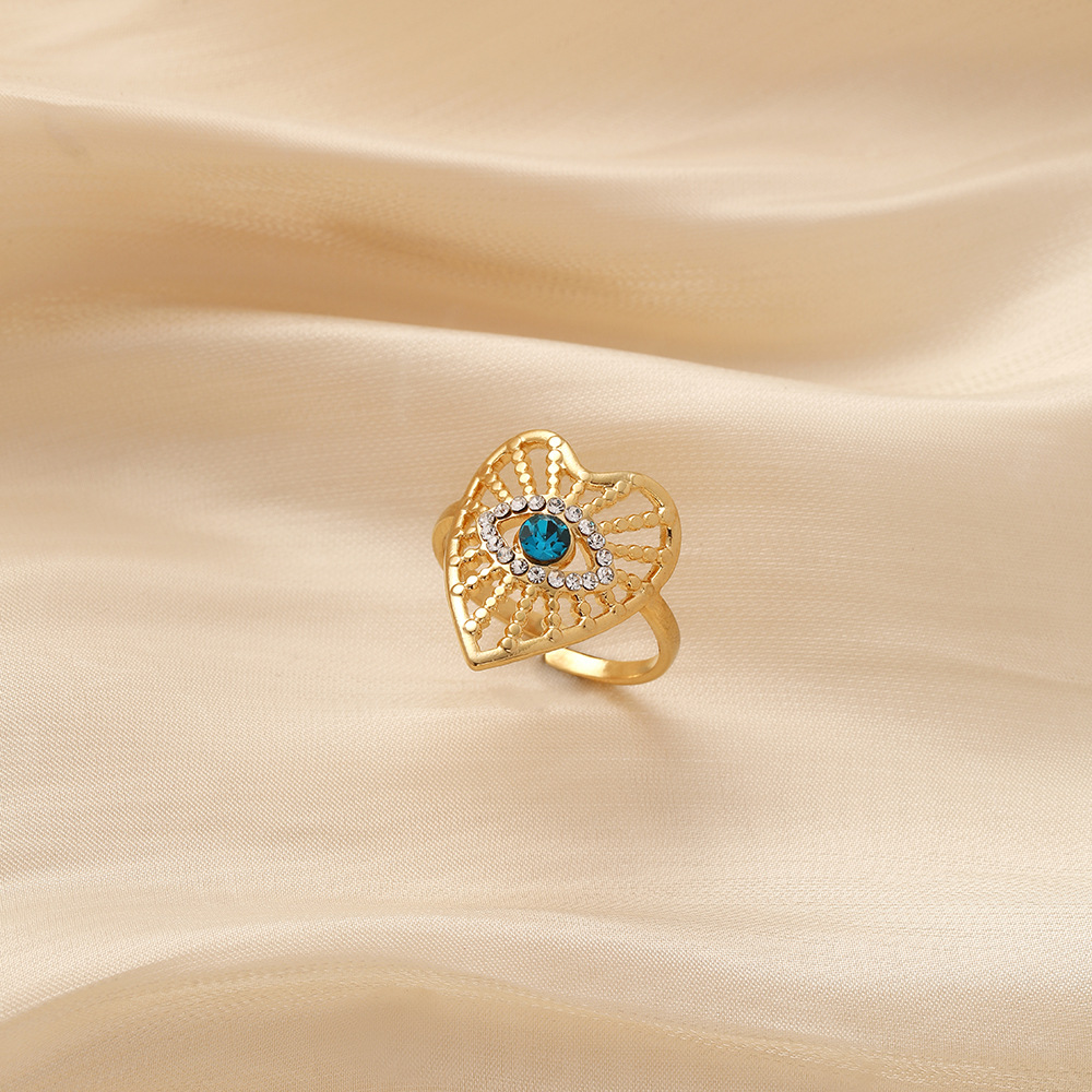 Fashion Heart Shape Eye Stainless Steel Inlay Zircon Open Ring 1 Piece