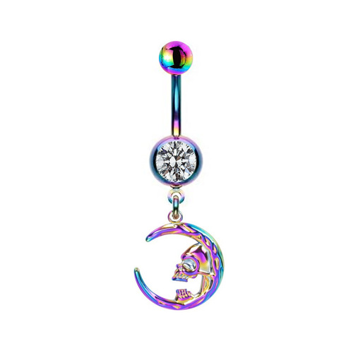Gaibei European and American cross-border spray colorful navel ring spider cross gradient color heart-shaped moon pierced navel ornaments