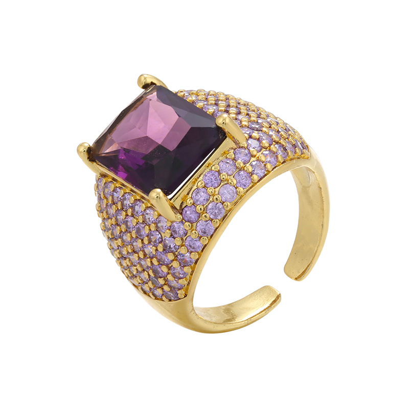 8g Weight Zircon Inlay Material Festival Occasion Copper Material Geometric Pattern Women'S Gender Plating Design Fashion Style White, Purple, Green, Gold Color Copper Plating Geometric Zircon Copper Rings 8