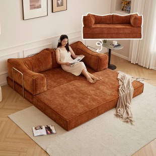 Antique Fabric Sofa Module Small Apartment Living Room Double Three-Person Straight-Row Retro Folding Dual-Use Pudding Sofa Bed