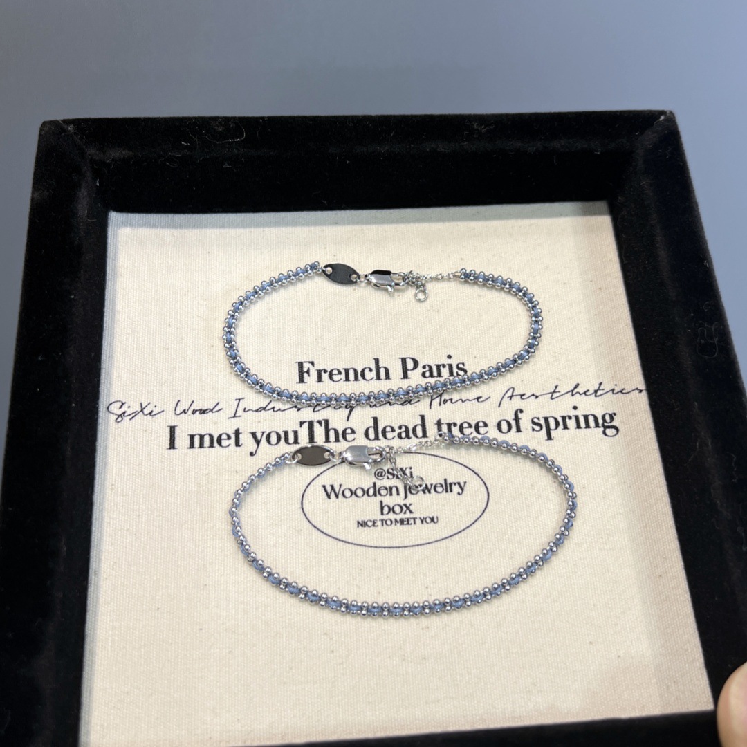 French Red Rope Hand-woven Fog Blue Bracelet Plated 18k Lay-on Lucky Good Luck Basic Couple's Bracelet Rope