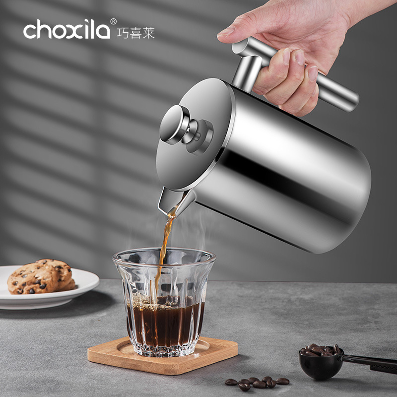 304 olla de presión francesa de acero inoxidable de doble capa cafetera hecha a mano al aire libre tetera presión francesa presionando cafetera