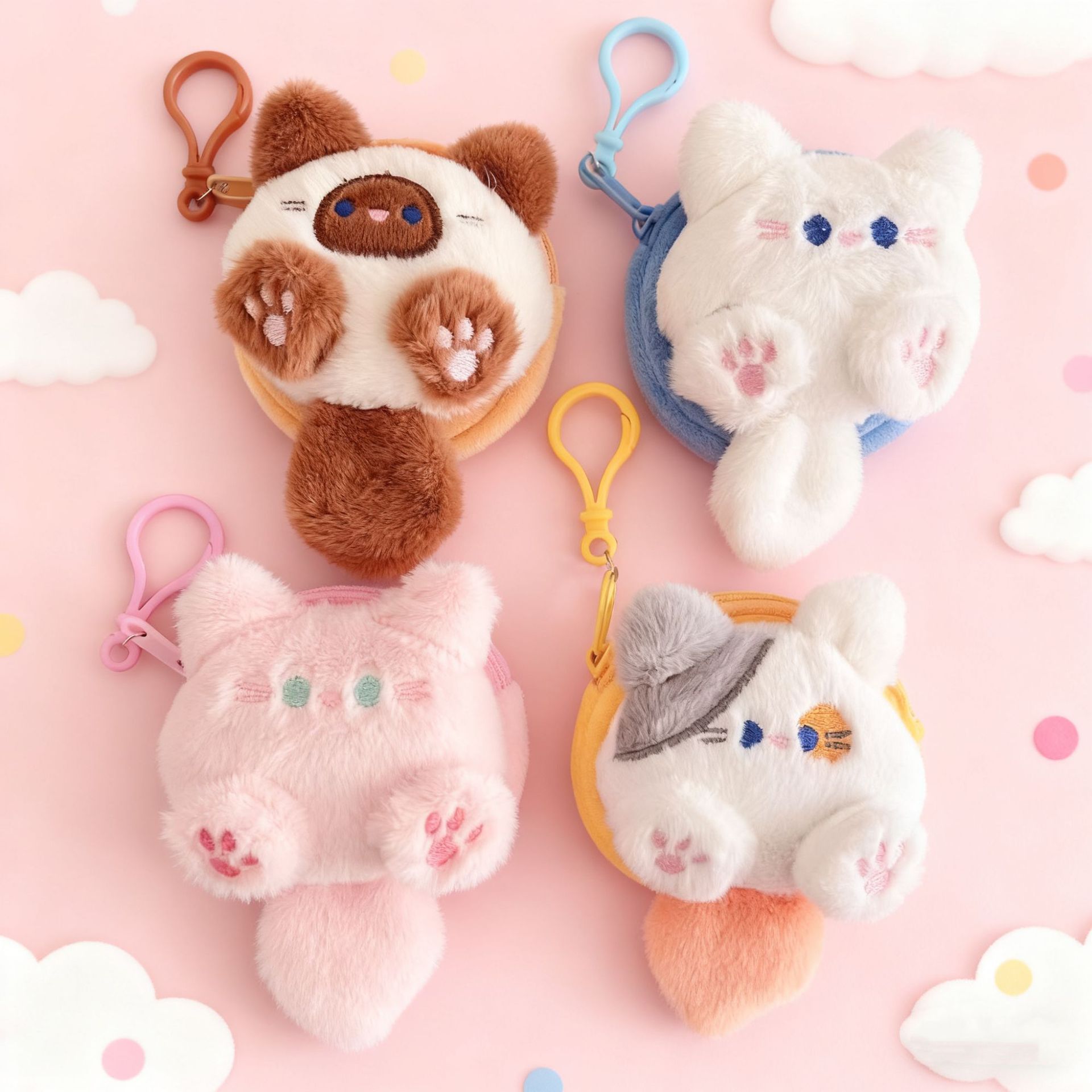 Cartoon Coin Purse Cute Korean Style Pearl Lanyard Small Wallet Ins Popular Doll Mini Long Tail Cat Wallet