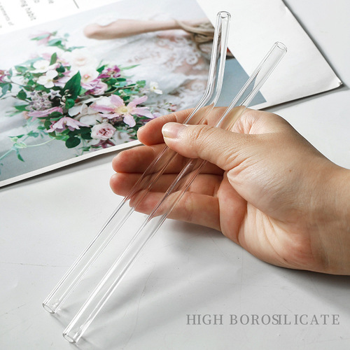 Transparent glass straw ins wind elbow juice milk straw creative high temperature resistant straw glass 8mm14mm