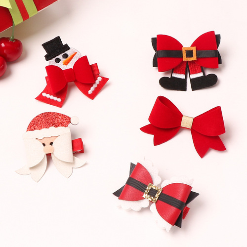  New Children's Christmas Hairpins Christmas Bow Hairpins Red Santa Claus Snowman Elk Hairpins