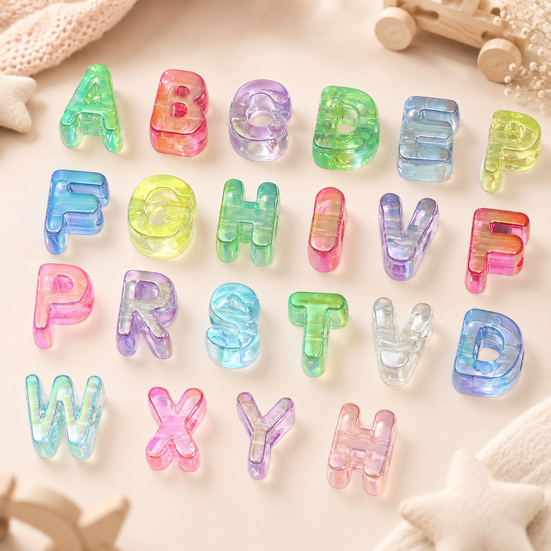 Acrylic Large-Hole English Letter Beads Uv Ice Transparent Beads DIY Phone Chain Keychain Beads Bag Pendant Acrylic Large-Hole English Letter Beads Uv Ice Transparent Beads DIY Phone Chain Keychain Beads Bag Pendant