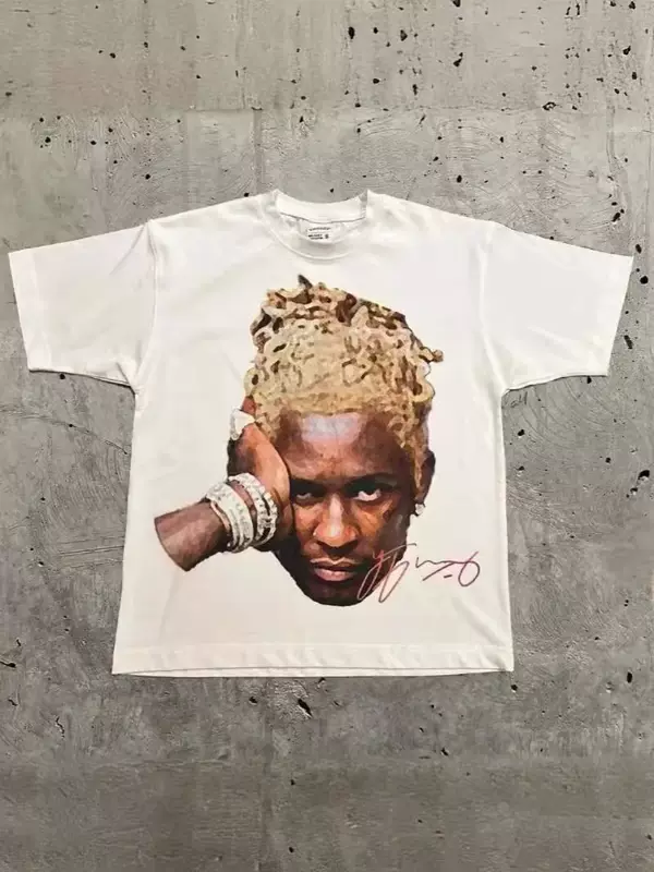 Men's Retro Trendy Portrait Print T-Shirt Short Sleeve Y2K Gothic Harajuku Hip-Hop Casual Loose Top Wholesale