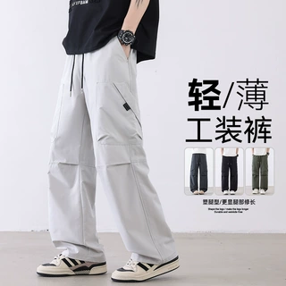 M-8XL休闲裤美式大码新款男士工装裤长裤宽松户外薄款直筒休闲男