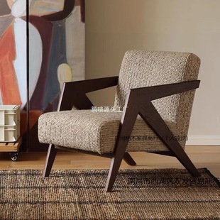 Single Sofa Chair Richard French Mid-Century Style Living Room Balcony Leisure Chair Solid Wood Designer Sofa Single Chair