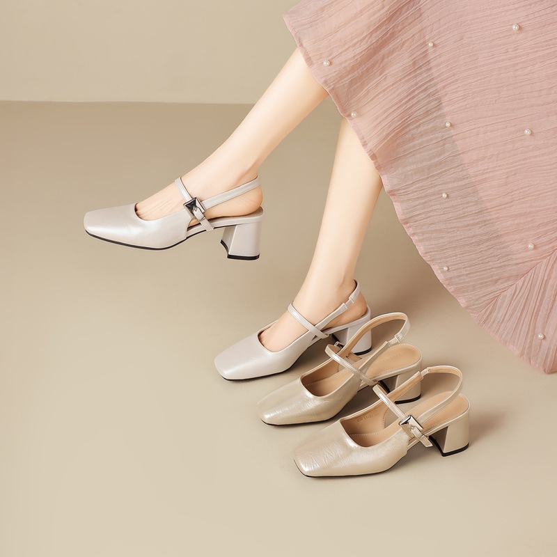 Giày sandal Mary Jane nữ quai ngang gót cao phong cách thanh lịch — BL795 Màu be