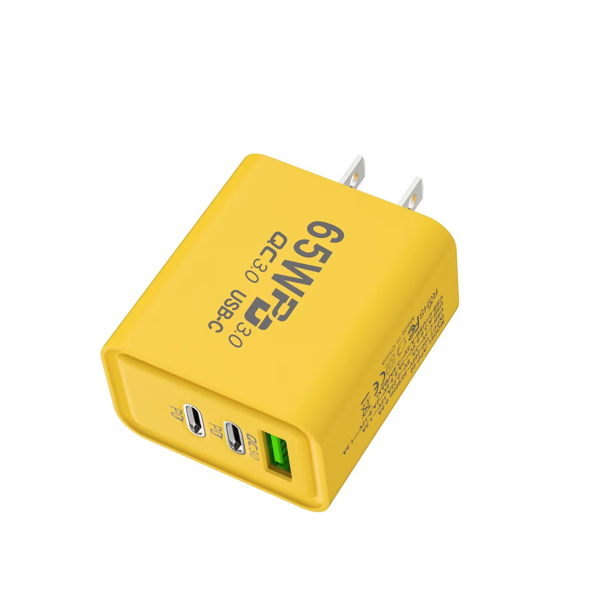 Cargador de carga rápida para teléfono móvil de 65W, doble tipo C + USB único, multipuerto PD, carga rápida, estándar de EE. UU., estándar europeo, cabezal de carga estándar británico
