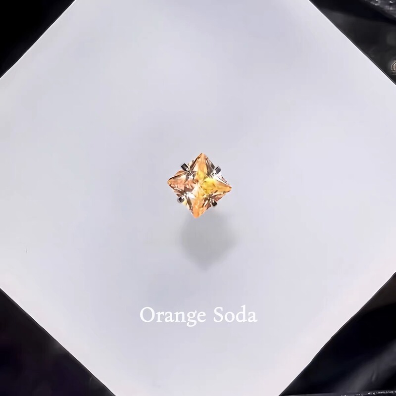 Orangesoda Sweet Orange Square Titanium Alloy Spiral Ear Bone Stud Sparkling Cochlear Stud for Women, Versatile Korean and Japanese Style Earrings