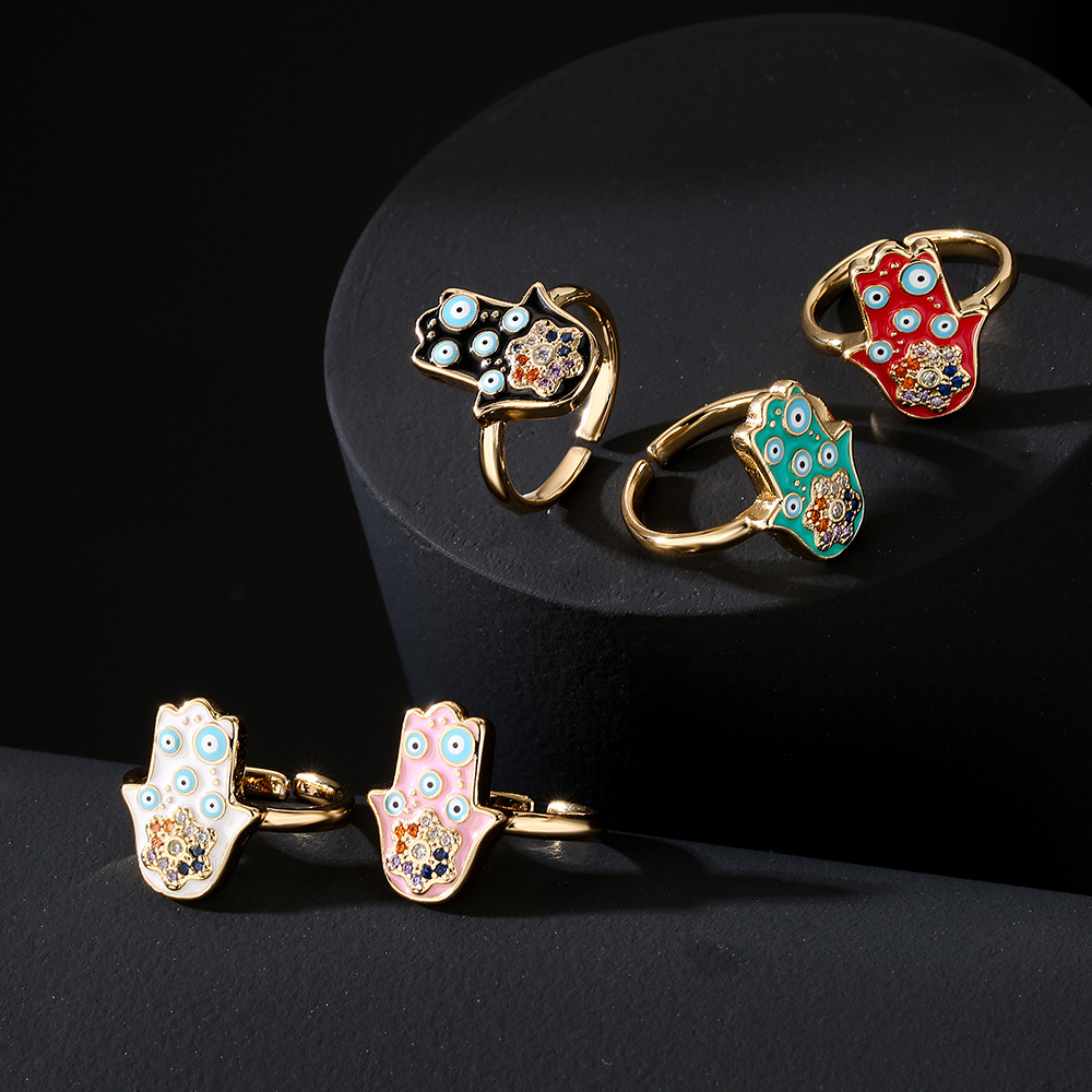 fashion new copper zircon color dripping oil devilu0027s eye Fatimau0027s hand open ring