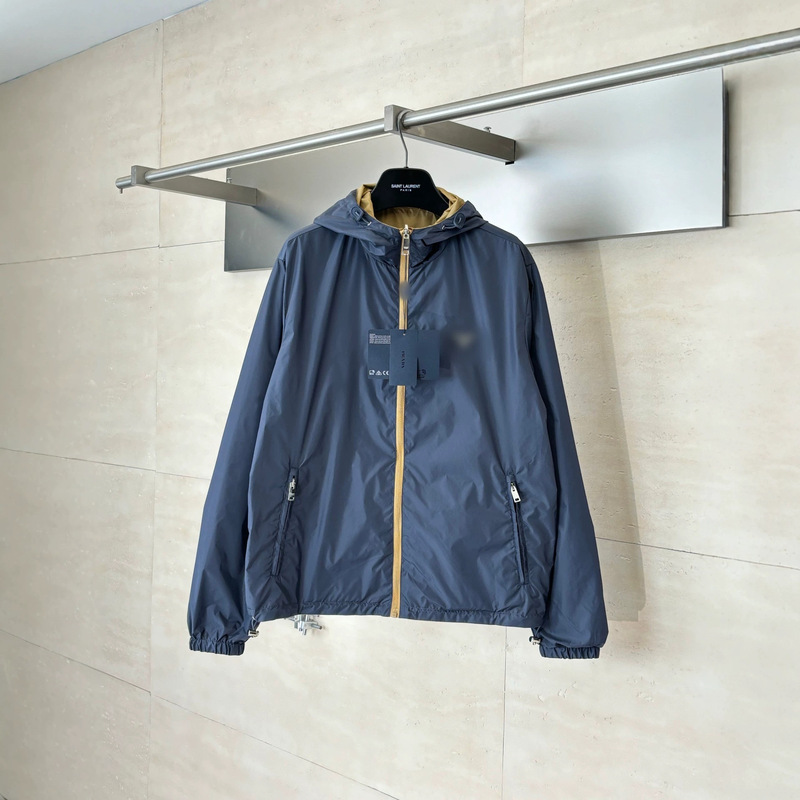 P Brand High-Quality Authentic Version 26 New Model Triangle Logo Hardware Double-Sided Hooded Functional Windbreaker Jacket
