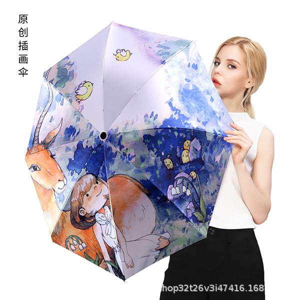 In-Stock Van Gogh Vinyl Sunshade Umbrella, Uv Protection, Dual-Use for Sun and Rain, High Aesthetic Waterproof Umbrella, Cartoon Sunshade Umbrella