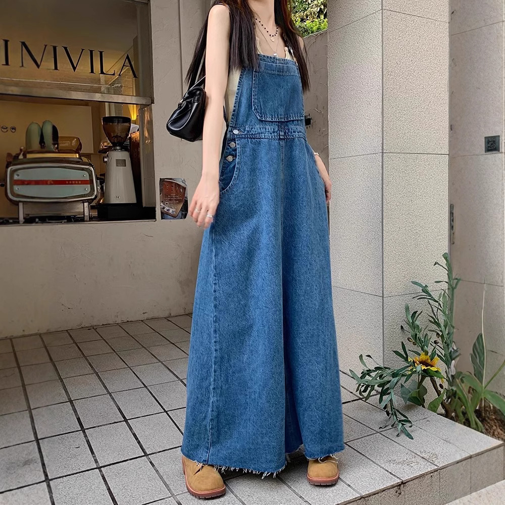 Age-Reducing and Slimming Denim Suspender Dress for Women, 2026 Spring/Summer New Style, Loose Fit, Long Dress for Tall Women, Blue Dress