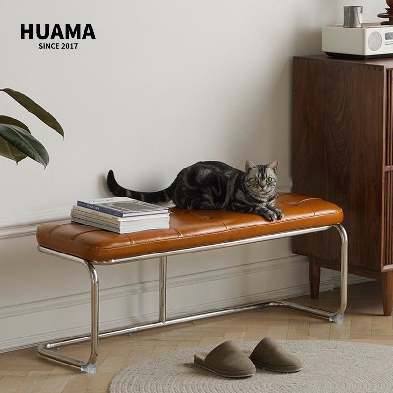 网红北欧不锈钢换鞋凳家用长条凳衣帽间简约床尾凳铁艺玄关脚凳长