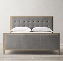 法式乡村复古橡木亚麻布艺软包床意式现代简约轻奢头层牛皮双人床