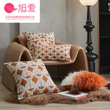 加工定制新款简约床头方形抱枕套 白色焦糖色搭配温暖风沙发靠枕