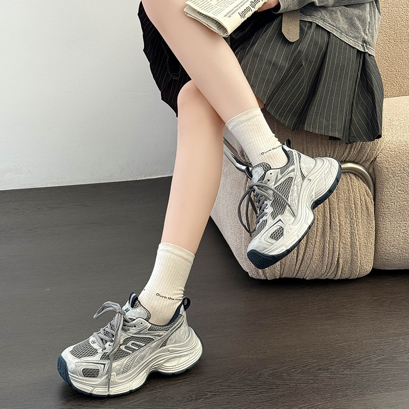 巴黎新款老爹鞋女2025秋季新款舒适厚底增高百搭绣花休闲运动鞋子|undefined