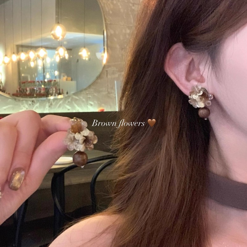 复古美拉德晕染花朵耳环女轻奢小众高级感气质耳钉独特漂亮耳饰|undefined