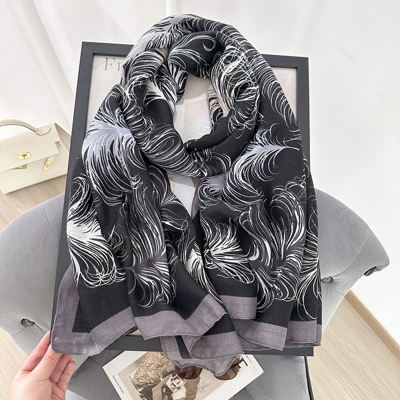 Bufanda con estampado de patrón retro literario y artístico, temperamento coreano femenino, personalidad de la moda, toalla larga, chal de protección solar