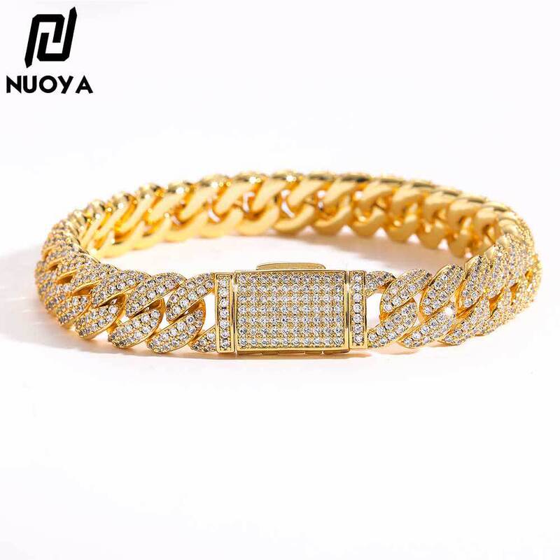European and American cross-border 10mm double row zircon hip hop bracelet fashion brand personality bubble Cuban chain men's bracelet accessories