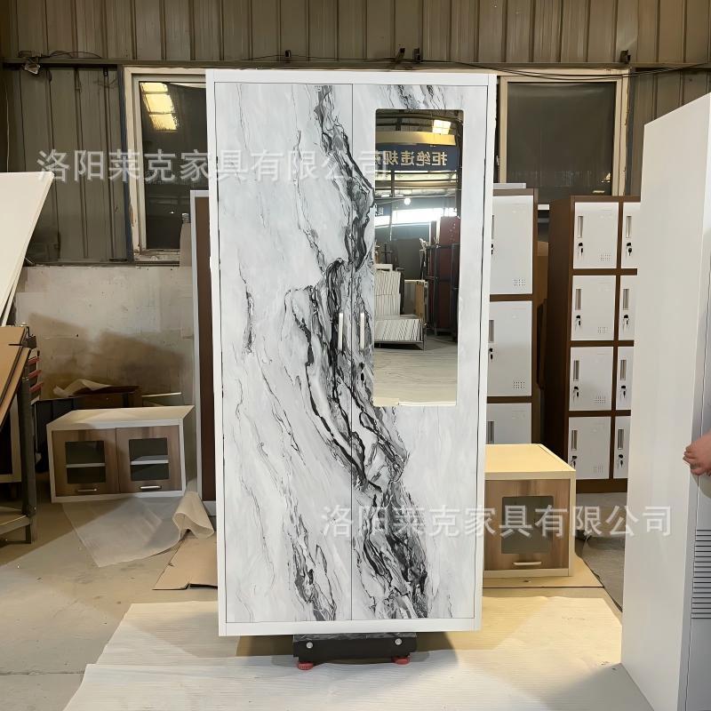 Gabinete de impresión de dos puertas deslizantes armario de acero espejo estética armario de almacenamiento de metal doméstico se puede personalizar simple armario de metal de viento image 19