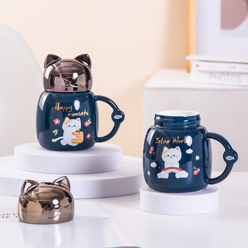 Creativo de la historieta cerámica espejo taza Banco seguro joyería actividad regalo chica agua personalidad