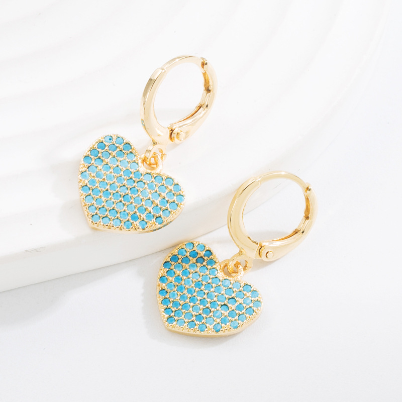 Fashion Copper-plated Gold Micro-inlaid Color Zircon Heart-shaped Earrings Ornament display picture 4