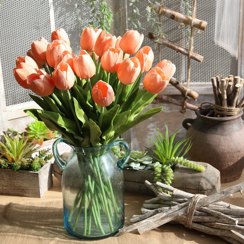 仿真花外貿速賣通跨境貨源PU中枝鬱金香假花批發婚慶MW08082