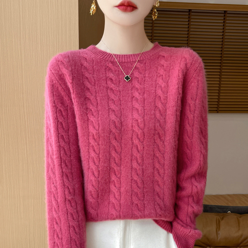 Suéter de lana pura suave suéter de cuello redondo de mujer torcedor otoño invierno alta sensación interior engrosado suelto jersey de punto nuevo