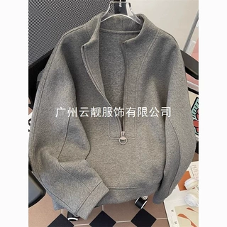 美式复古立领半拉链卫衣男秋冬潮牌廓形短款休闲宽松外套