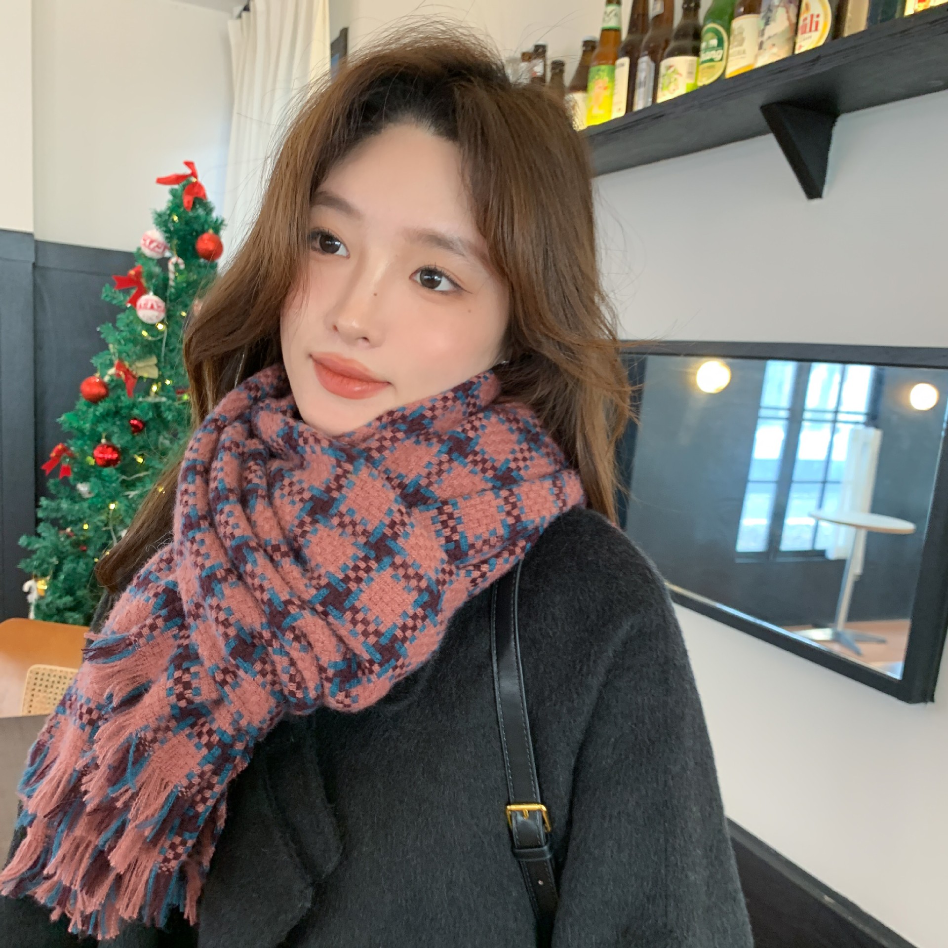 Otoño e Invierno nuevo ins tablero de juego Plaid bufanda de punto de las mujeres dulce todo-Partido cálido bufanda retro contraste color Plaid bufanda