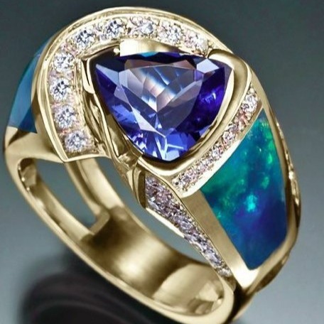 Rongyu wish hot sale supply Blue Opal diamond inlaid zircon women's wedding ring factory wholesale