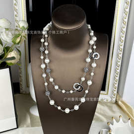 小香风新款黑色珐琅满钻双C字母秋冬毛衣链女长款项链网红名媛