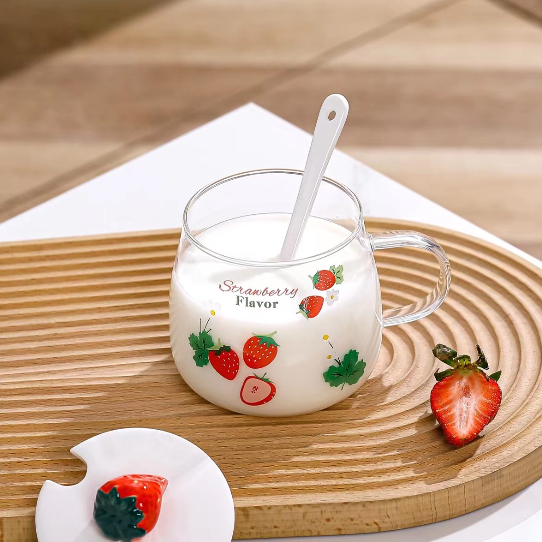 Creativo fresa fruta vidrio con tapa cuchara personalizada 3D 3D forma taza Oficina regalo beber