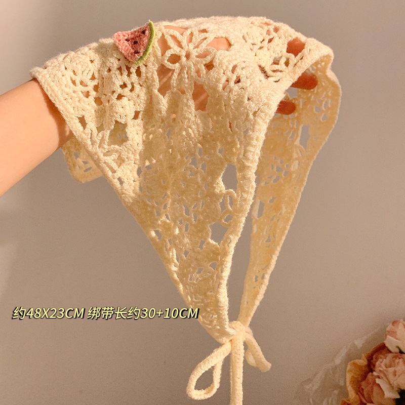 Pañuelo de punto de estilo pastoral beige, bufanda triangular, mujer, Baotou, playa francesa, linda diadema, tocado 2024 nuevo