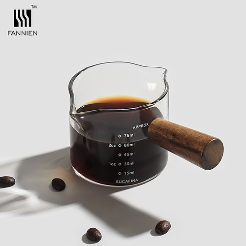 Espresso liquid extraction measuring cup with graduated glass ounce cup shot small milk cup wooden handle milk cylinder