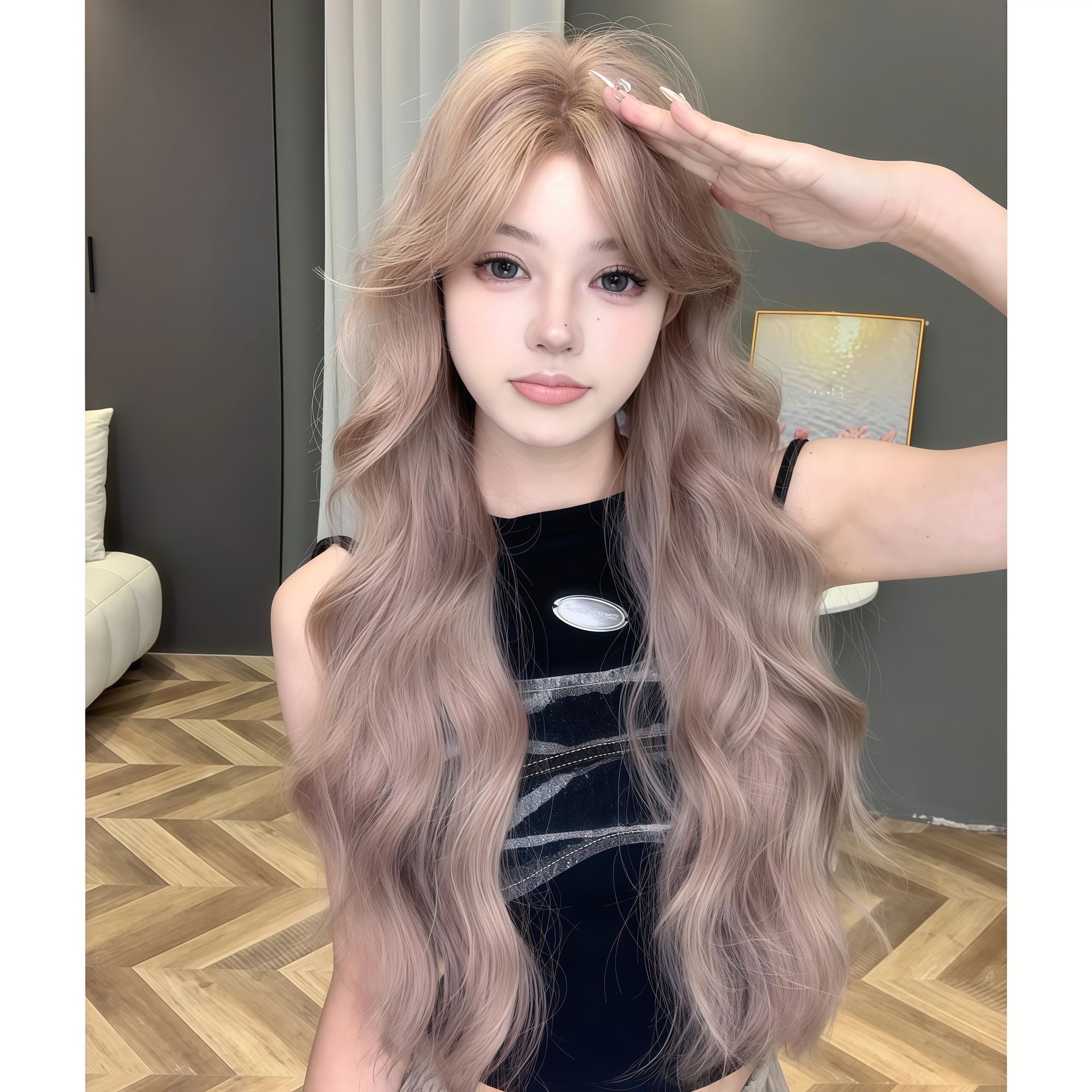 Perruque Connie [Sweet Brownie] Cheveux longs ondulés pour femme, nouveau style décontracté et tendance avec de grosses vagues