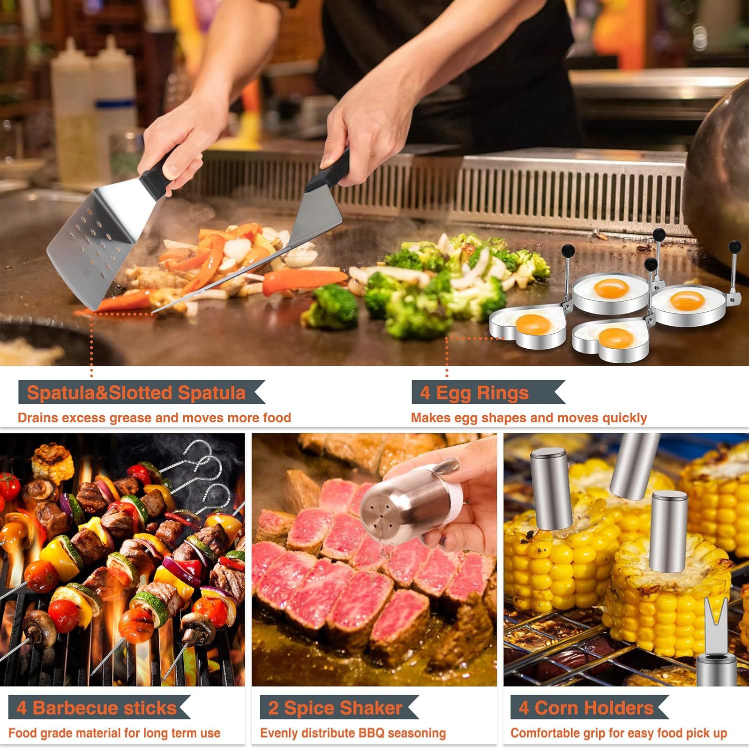 Transfronterizo Amazon acero inoxidable parrilla herramienta BBQ al aire libre acampamiento tepanyaki cocina paleta de hamburguesas