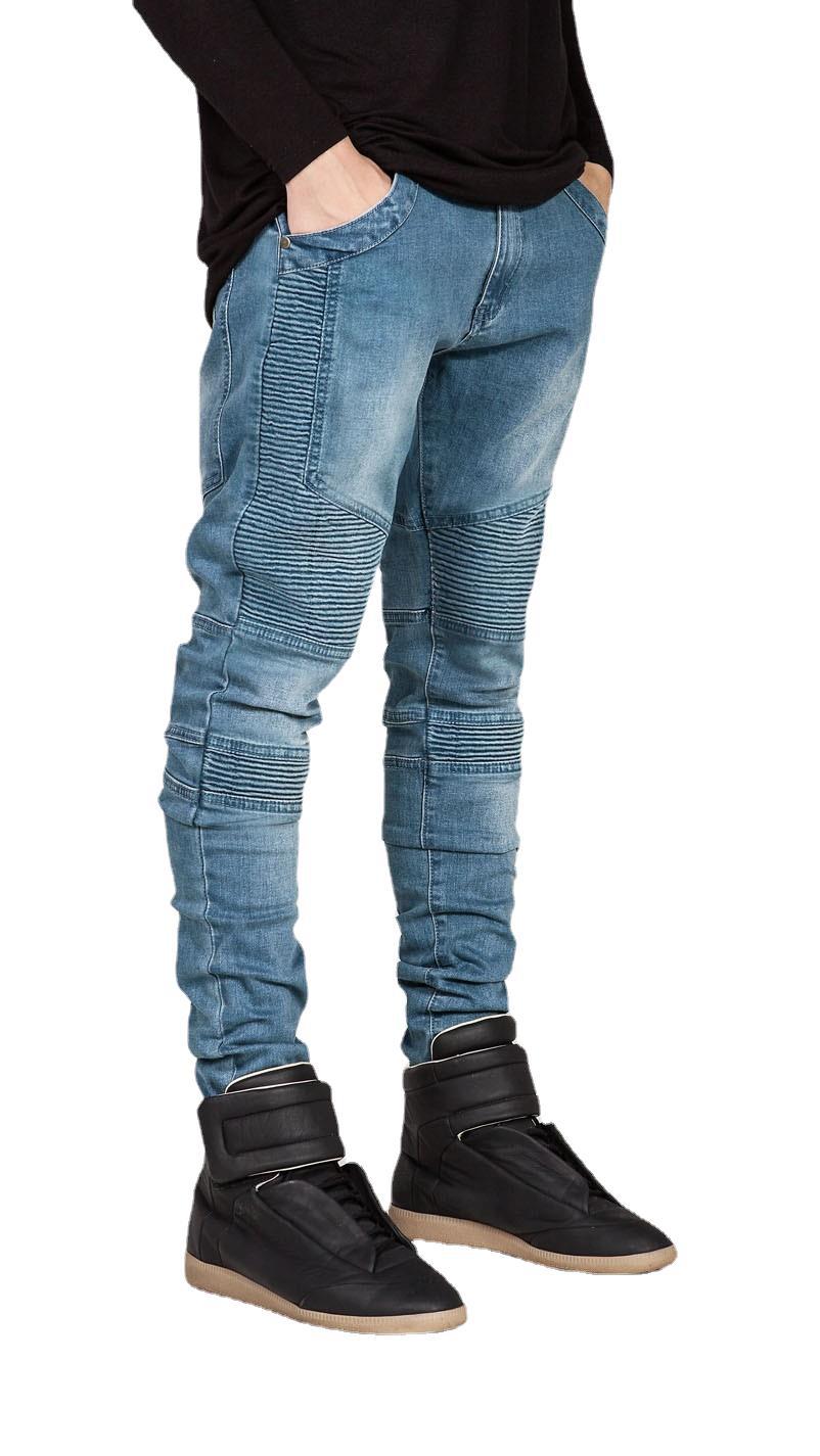 BIKER JEANS trendige Motorradhose mit Bundfalten und schmaler Passform small foot micro elastic Jeans_voghion.com