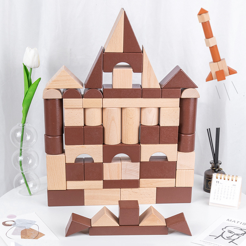 Bloques de construcción de educación temprana creativos clásicos de madera para niños en caja cerebro práctico Castillo ensamblado juguetes educativos al por mayor