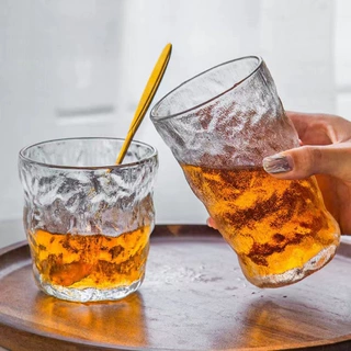 日式冰川纹玻璃杯耐热啤酒杯不规则水杯办公室轻奢高级感杯子
