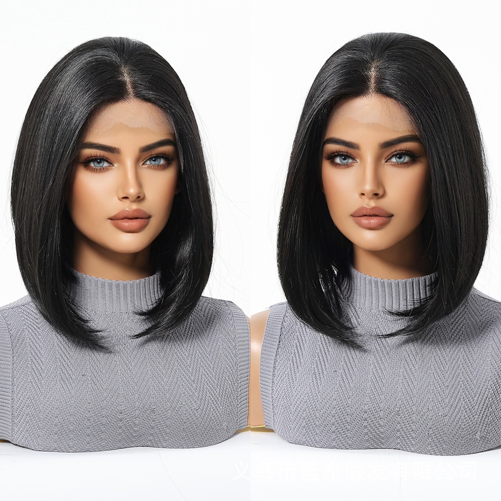 Nuevo producto transfronterizo 13*6 peluca de encaje de área grande verano negro cabello corto esponjoso natural cubierta de cabeza Bobo