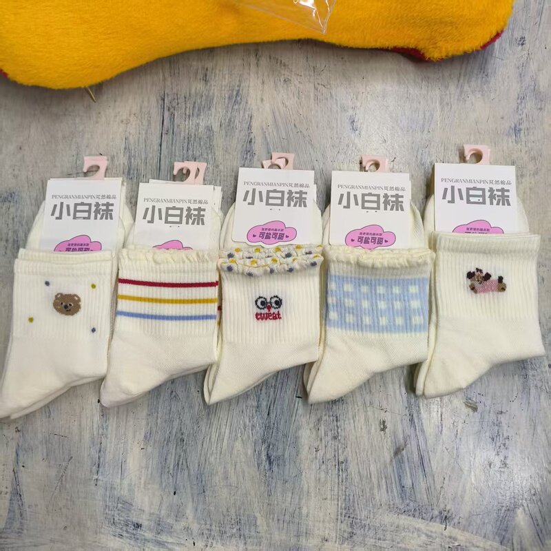 Pengran Cotton White Socks with Elastic Mesh, Mid-Waist Cotton Socks, Wholesale Casual Mesh Socks, Versatile High-Volume Sales Items
