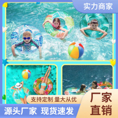 クロスボーダーの人気ハワイの要素の水泳圏の熱帯の木の葉のタイプの水上は3色の6色のビーチボールを浮かべます。