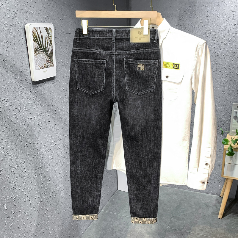 High end and minimalist pants, comfortable and versatile printed straight leg pants, blue new fashionable men's jeans_voghion.com
