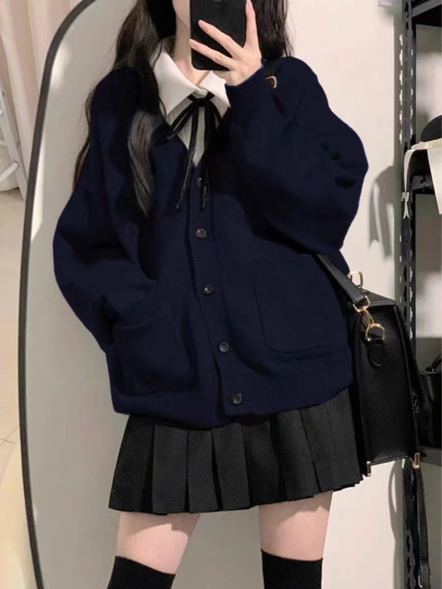 美拉德日系学院jk制服针织衫毛衣宽松慵懒秋冬长袖开衫外套裙套装